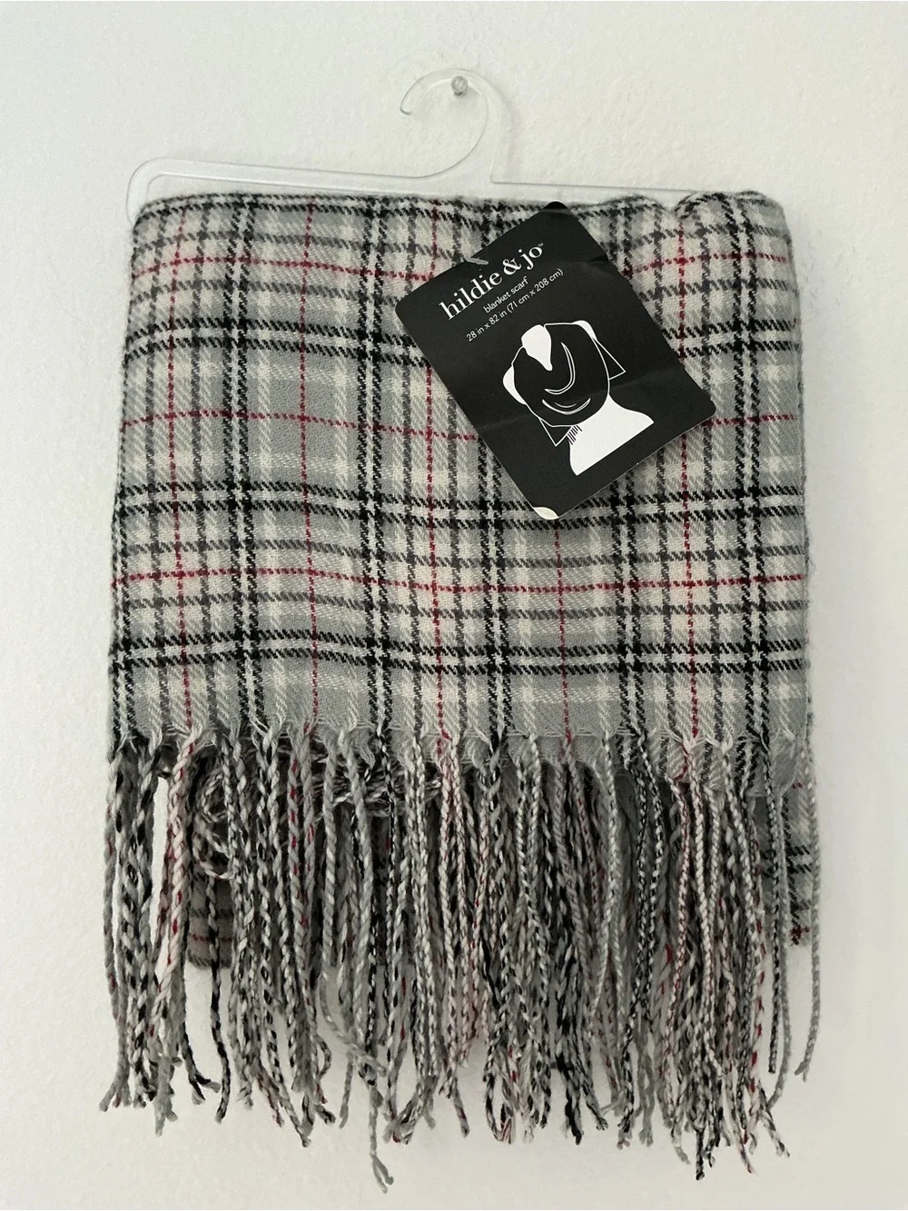 hildie & jo Plaid Fringe Scarf in Cream, Black & Red